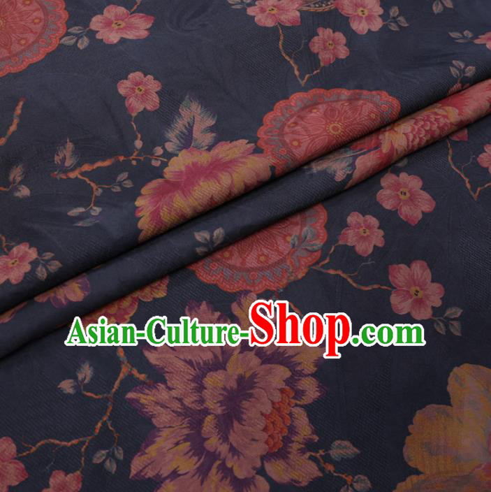 Traditional Chinese Classical Peony Pattern Design Navy Gambiered Guangdong Gauze Asian Brocade Silk Fabric Traditional Chinese Classical Peony Pattern Design Navy Gambiered Guangdong Gauze Asian Brocade Silk Fabric
