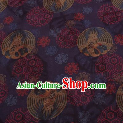 Traditional Chinese Classical Cranes Pattern Design Purple Gambiered Guangdong Gauze Asian Brocade Silk Fabric