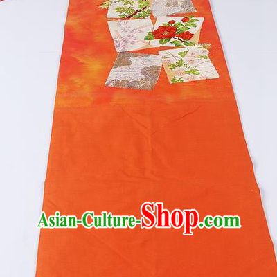 Japanese Ceremony Kimono Classical Camellia Pattern Orange Belt Asian Japan Traditional Yukata Waistband for Women