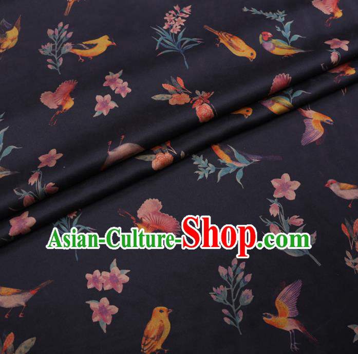 Traditional Chinese Classical Birds Pattern Design Black Gambiered Guangdong Gauze Asian Brocade Silk Fabric Traditional Chinese Classical Birds Pattern Design Black Gambiered Guangdong Gauze Asian Brocade Silk Fabric