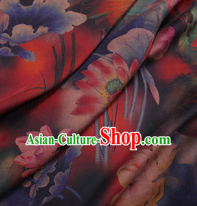 Traditional Chinese Classical Lotus Pattern Design Red Gambiered Guangdong Gauze Asian Brocade Silk Fabric Traditional Chinese Classical Lotus Pattern Design Red Gambiered Guangdong Gauze Asian Brocade Silk Fabric