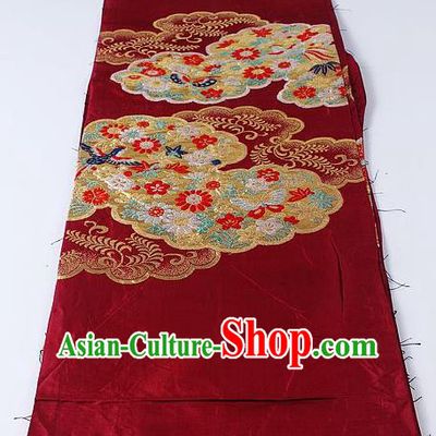 Japanese Kimono Accessories Classical Sakura Pattern Wine Red Belt Asian Japan Traditional Ceremony Yukata Waistband for Women