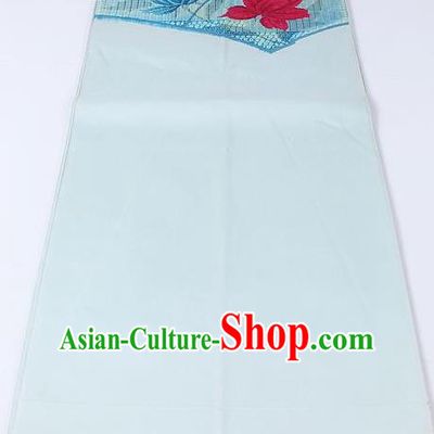 Japanese Kimono Accessories Classical Lotus Pattern Light Blue Belt Asian Japan Traditional Ceremony Yukata Waistband for Women