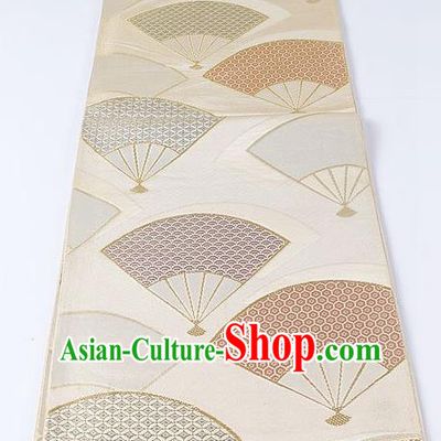 Japanese Kimono Accessories Classical Fans Pattern Beige Belt Asian Japan Traditional Ceremony Yukata Waistband for Women