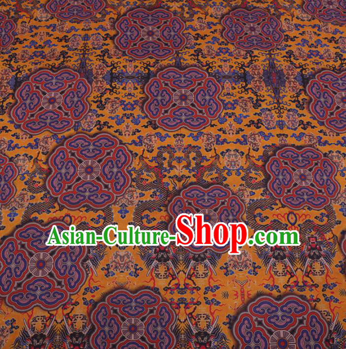 Traditional Chinese Classical Dragon Pattern Design Yellow Gambiered Guangdong Gauze Asian Brocade Silk Fabric Traditional Chinese Classical Dragon Pattern Design Yellow Gambiered Guangdong Gauze Asian Brocade Silk Fabric