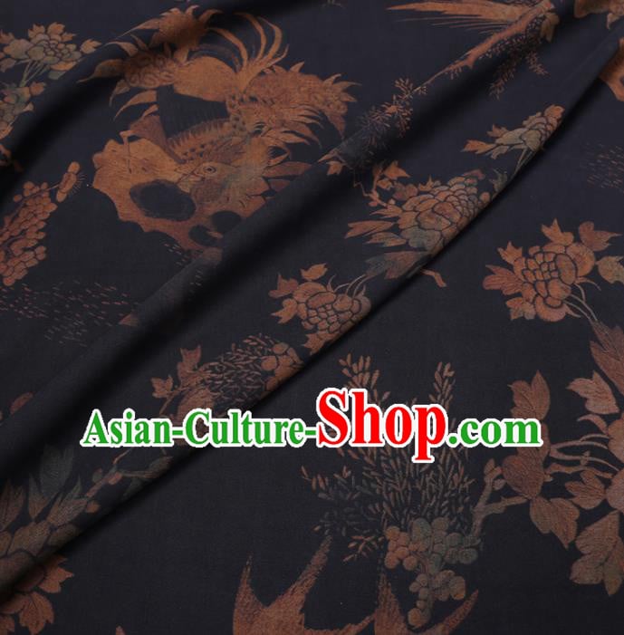 Traditional Chinese Classical Peacock Pattern Design Black Gambiered Guangdong Gauze Asian Brocade Silk Fabric Traditional Chinese Classical Peacock Pattern Design Black Gambiered Guangdong Gauze Asian Brocade Silk Fabric