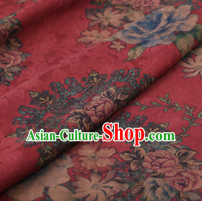 Traditional Chinese Classical Roses Pattern Design Red Gambiered Guangdong Gauze Asian Brocade Silk Fabric Traditional Chinese Classical Roses Pattern Design Red Gambiered Guangdong Gauze Asian Brocade Silk Fabric