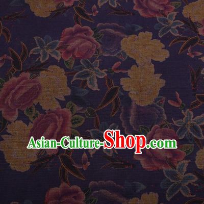 Traditional Chinese Classical Peony Pattern Design Purple Gambiered Guangdong Gauze Asian Brocade Silk Fabric