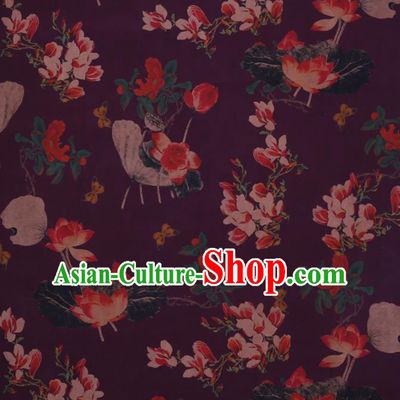 Traditional Chinese Classical Lotus Pattern Design Purple Gambiered Guangdong Gauze Asian Brocade Silk Fabric