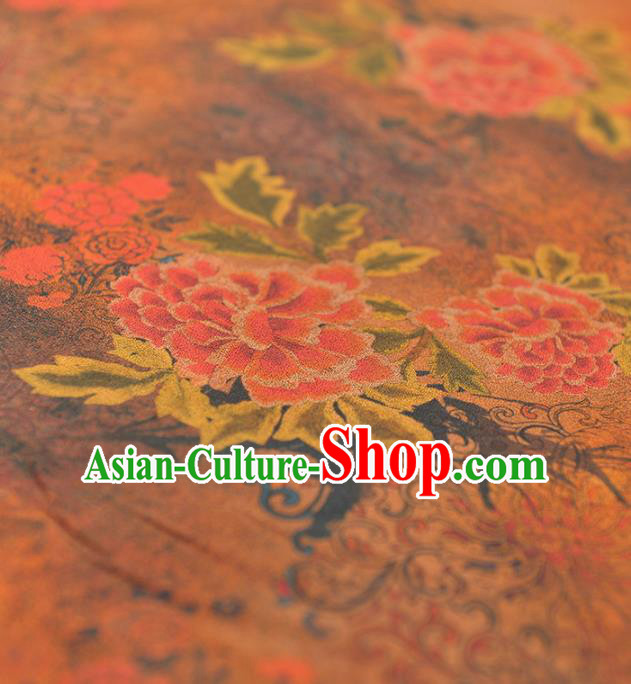 Chinese Traditional Classical Peony Pattern Design Yellow Gambiered Guangdong Gauze Asian Brocade Silk Fabric Chinese Traditional Classical Peony Pattern Design Yellow Gambiered Guangdong Gauze Asian Brocade Silk Fabric