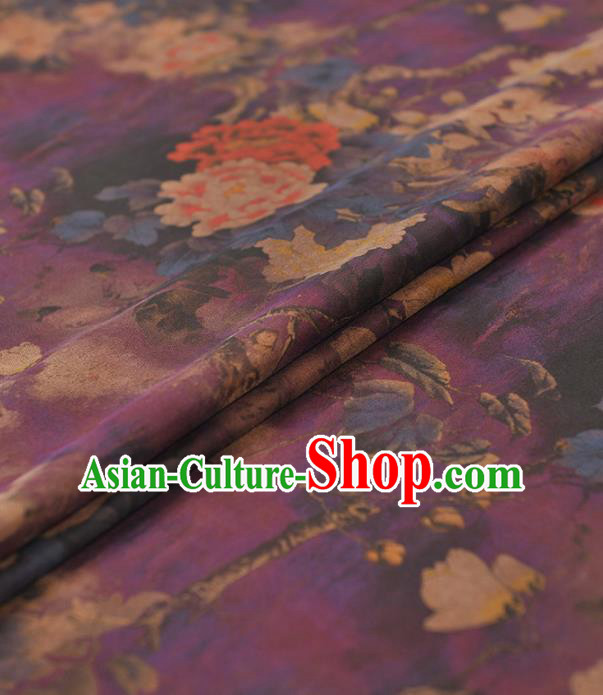 Chinese Traditional Classical Peony Pattern Design Purple Gambiered Guangdong Gauze Asian Brocade Silk Fabric Chinese Traditional Classical Peony Pattern Design Purple Gambiered Guangdong Gauze Asian Brocade Silk Fabric