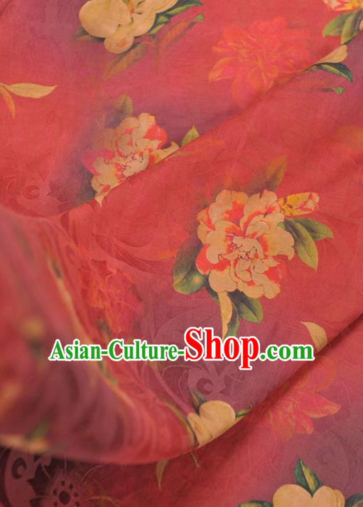 Chinese Traditional Classical Peony Pattern Design Rosy Gambiered Guangdong Gauze Asian Brocade Silk Fabric Chinese Traditional Classical Peony Pattern Design Rosy Gambiered Guangdong Gauze Asian Brocade Silk Fabric