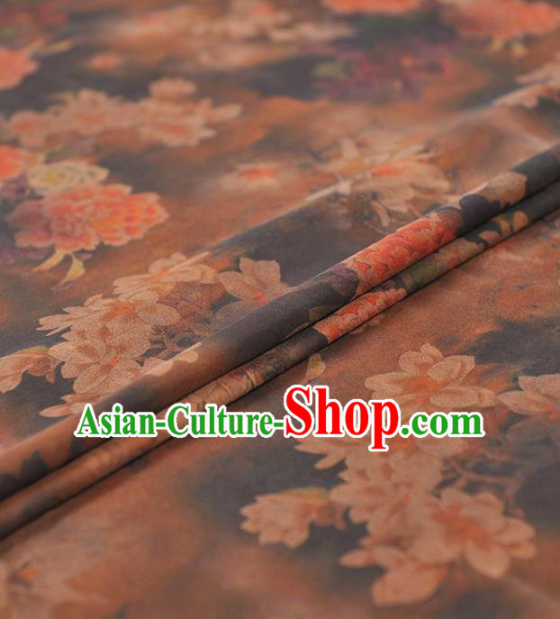 Chinese Traditional Classical Peony Pattern Design Brown Gambiered Guangdong Gauze Asian Brocade Silk Fabric Chinese Traditional Classical Peony Pattern Design Brown Gambiered Guangdong Gauze Asian Brocade Silk Fabric