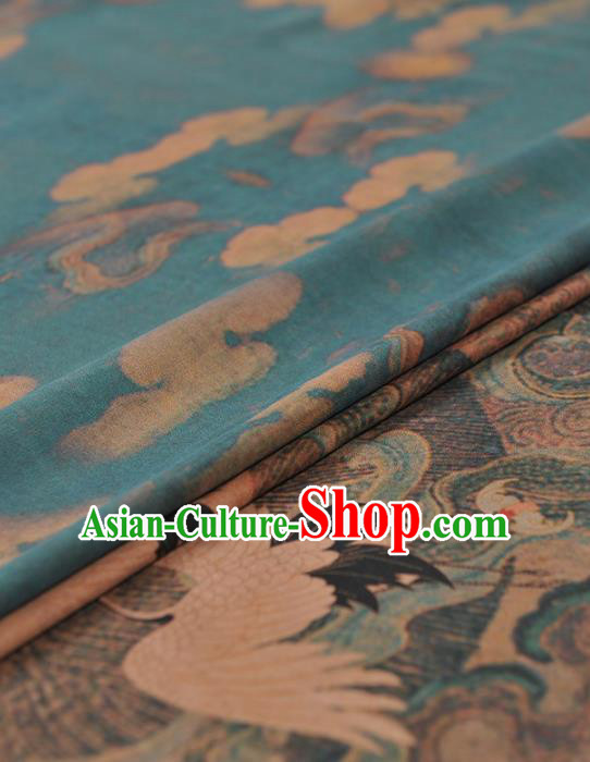 Chinese Traditional Classical Cranes Pattern Design Blue Gambiered Guangdong Gauze Asian Brocade Silk Fabric Chinese Traditional Classical Cranes Pattern Design Blue Gambiered Guangdong Gauze Asian Brocade Silk Fabric