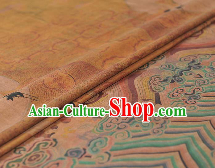 Chinese Traditional Classical Cranes Pattern Design Khaki Gambiered Guangdong Gauze Asian Brocade Silk Fabric Chinese Traditional Classical Cranes Pattern Design Khaki Gambiered Guangdong Gauze Asian Brocade Silk Fabric
