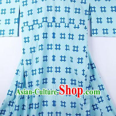 Japanese Traditional Light Blue Furisode Kimono Ceremony Costume Asian Japan National Yukata Dress for Women