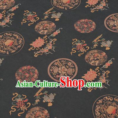Chinese Traditional Phoenix Peony Pattern Design Black Gambiered Guangdong Gauze Asian Brocade Silk Fabric