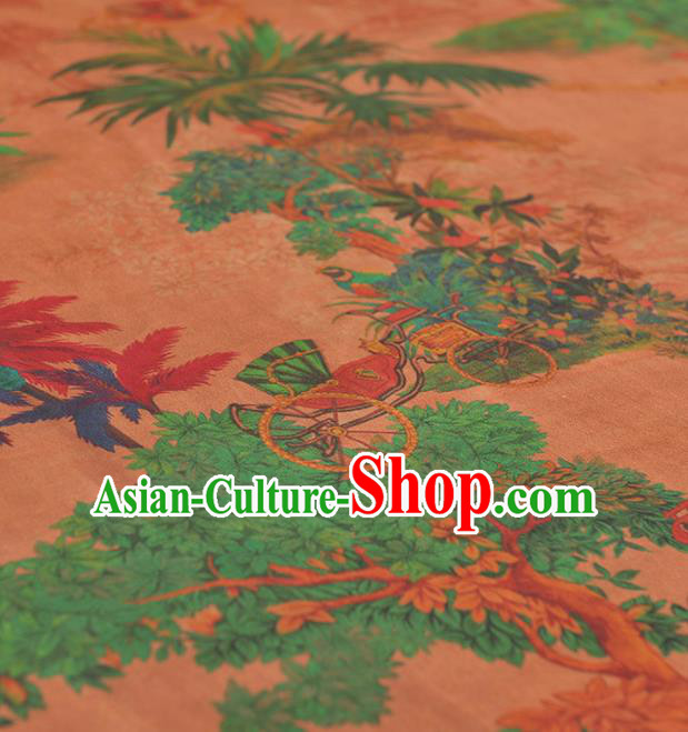 Chinese Traditional Pattern Design Orange Gambiered Guangdong Gauze Asian Brocade Silk Fabric Chinese Traditional Pattern Design Orange Gambiered Guangdong Gauze Asian Brocade Silk Fabric