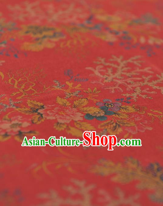 Chinese Traditional Pattern Design Red Gambiered Guangdong Gauze Asian Brocade Silk Fabric