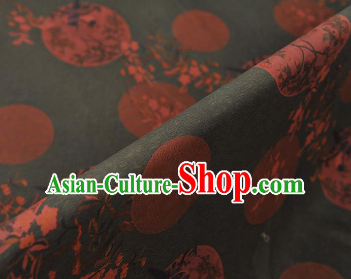 Chinese Traditional Magpie Pattern Design Olive Green Gambiered Guangdong Gauze Asian Brocade Silk Fabric Chinese Traditional Magpie Pattern Design Olive Green Gambiered Guangdong Gauze Asian Brocade Silk Fabric