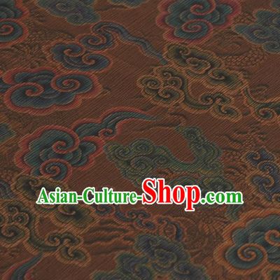 Chinese Traditional Auspicious Clouds Pattern Design Brown Gambiered Guangdong Gauze Asian Brocade Silk Fabric