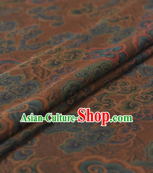 Chinese Traditional Auspicious Clouds Pattern Design Brown Gambiered Guangdong Gauze Asian Brocade Silk Fabric Chinese Traditional Auspicious Clouds Pattern Design Brown Gambiered Guangdong Gauze Asian Brocade Silk Fabric