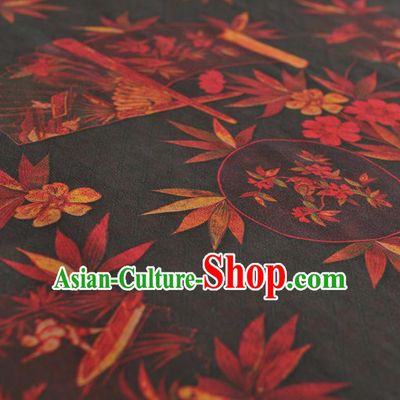 Chinese Traditional Bamboo Pattern Design Black Gambiered Guangdong Gauze Asian Brocade Silk Fabric