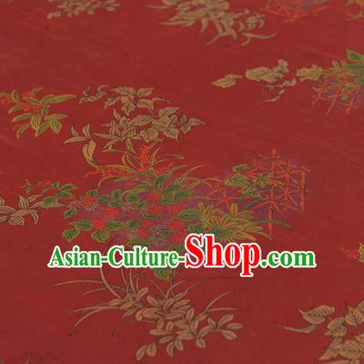 Chinese Traditional Orchid Pattern Design Red Gambiered Guangdong Gauze Asian Brocade Silk Fabric