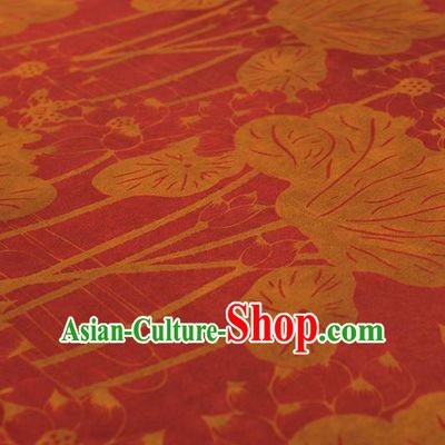 Chinese Traditional Lotus Leaf Pattern Design Red Gambiered Guangdong Gauze Asian Brocade Silk Fabric