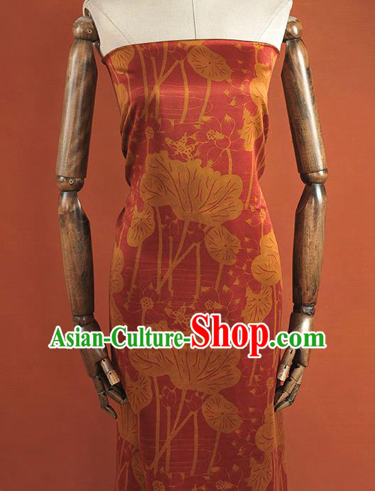 Chinese Traditional Lotus Leaf Pattern Design Red Gambiered Guangdong Gauze Asian Brocade Silk Fabric Chinese Traditional Lotus Leaf Pattern Design Red Gambiered Guangdong Gauze Asian Brocade Silk Fabric