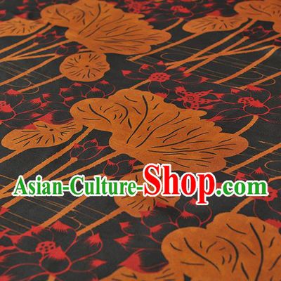 Chinese Traditional Lotus Leaf Pattern Design Navy Gambiered Guangdong Gauze Asian Brocade Silk Fabric