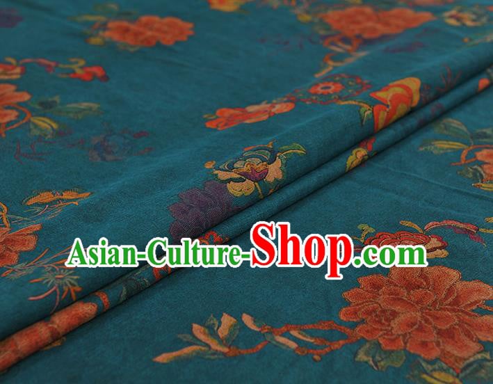 Chinese Traditional Peony Flowers Pattern Design Blue Gambiered Guangdong Gauze Asian Brocade Silk Fabric Chinese Traditional Peony Flowers Pattern Design Blue Gambiered Guangdong Gauze Asian Brocade Silk Fabric