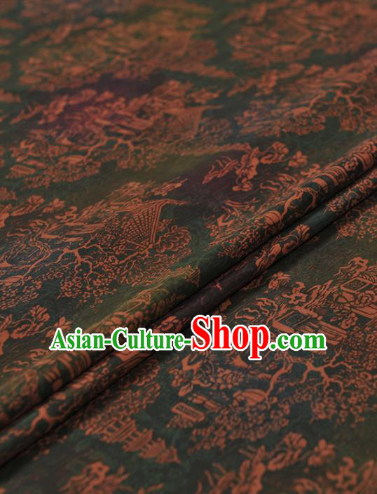 Chinese Traditional Tower Pattern Design Green Gambiered Guangdong Gauze Asian Brocade Silk Fabric Chinese Traditional Tower Pattern Design Green Gambiered Guangdong Gauze Asian Brocade Silk Fabric