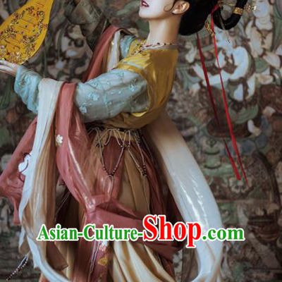 Chinese Ancient Tang Dynasty Court Princess Hanfu Dress Traditional Mythology Goddess Dance Embroidered Replica Costume for Women