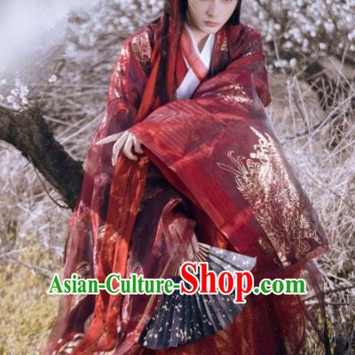 Chinese Ancient Jin Dynasty Nobility Childe Red Hanfu Clothing Traditional Swordsman Embroidered Replica Costume for Men