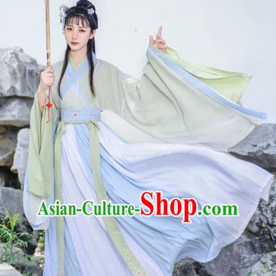 Chinese Traditional Jin Dynasty Princess Hanfu Dress Ancient Peri Goddess Embroidered Historical Costume for Women
