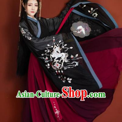Chinese Traditional Jin Dynasty Imperial Consort Hanfu Dress Ancient Peri Goddess Embroidered Historical Costume for Women