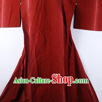 Asian Japanese National Wine Red Furisode Kimono Ceremony Costume Traditional Japan Yukata Dress for Women