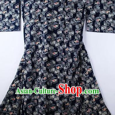 Asian Japanese Ceremony Classical Lotus Pattern Black Kimono Traditional Japan National Yukata Costume for Men