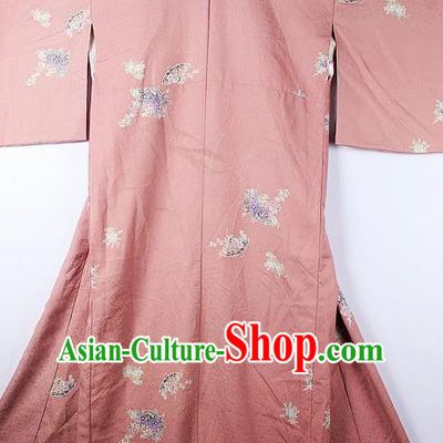 Asian Japanese National Printing Chrysanthemum Pink Furisode Kimono Ceremony Costume Traditional Japan Yukata Dress for Women