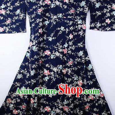 Asian Japanese Ceremony Printing Navy Kimono Traditional Japan National Yukata Costume for Men