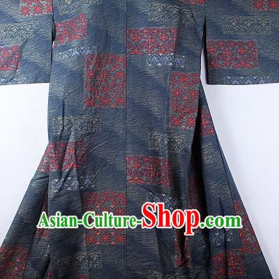 Asian Japanese Ceremony Printing Daisy Deep Grey Kimono Traditional Japan National Yukata Costume for Men