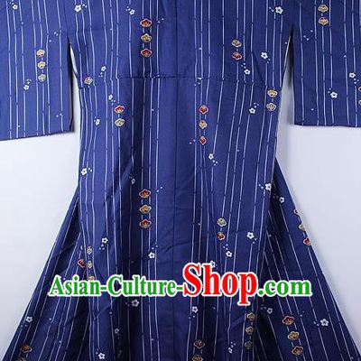 Asian Japanese Ceremony Clothing Printing Deep Blue Kimono Traditional Japan National Yukata Costume for Men