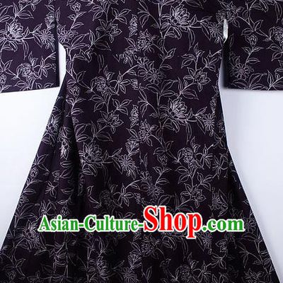 Asian Japanese Ceremony Clothing Printing Daisy Deep Purple Kimono Traditional Japan National Yukata Costume for Men