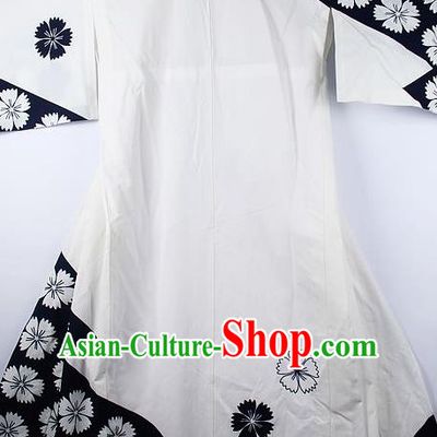 Asian Japanese Ceremony Clothing Classical Sakura Pattern White Kimono Traditional Japan National Yukata Costume for Men