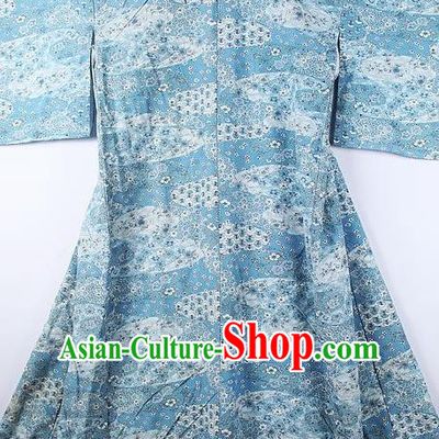 Asian Japanese Ceremony Clothing Classical Sakura Pattern Blue Kimono Traditional Japan National Yukata Costume for Men