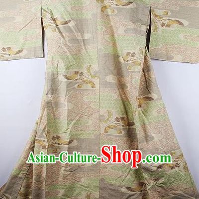 Asian Japanese Ceremony Clothing Classical Pine Pattern Khaki Kimono Traditional Japan National Yukata Costume for Men