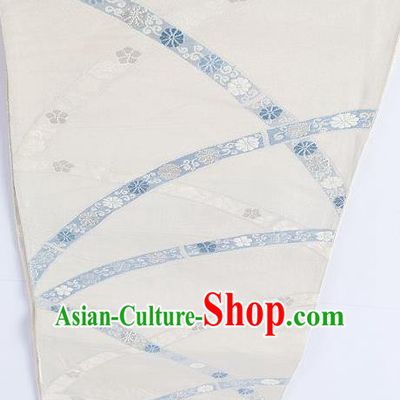 Asian Japanese Yukata Accessories Classical Chrysanthemum Pattern White Brocade Belt Japan Traditional Kimono Waistband for Women