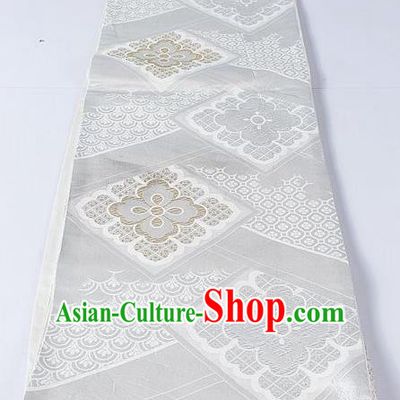 Asian Japanese Yukata Accessories Classical Scale Pattern White Brocade Belt Japan Traditional Kimono Waistband for Women