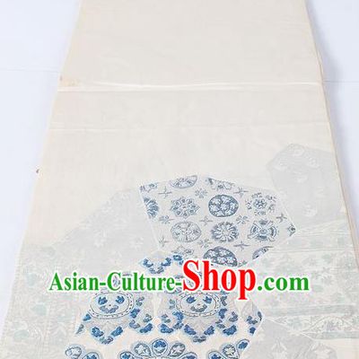 Asian Japanese Yukata Accessories Classical Embroidered Pattern White Brocade Belt Japan Traditional Kimono Waistband for Women